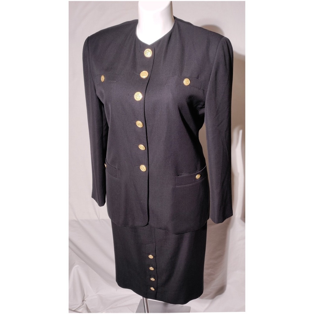 Mondi Skirt Suit Vintage Black Blazer Sz 42 Skirt Sz 44 West Germany - Imperfect